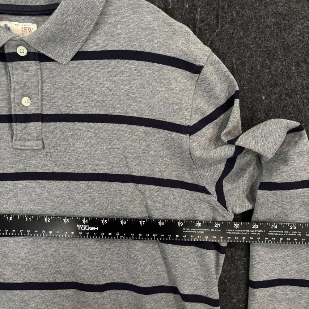 J.Crew Polo Shirt Men's Large Gray Striped 100% Cotton Long Sleeve Casual Preppy